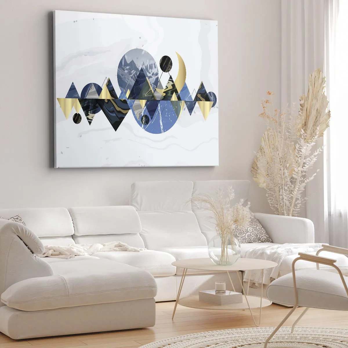 Cuadro sobre lienzo - Impresión de Imagen - Patrones geométricos abstractos con motivos montañosos - 70x50cm - Paisaje geométrico - Decoración de pared moderna para salón y dormitorio ARTTOR