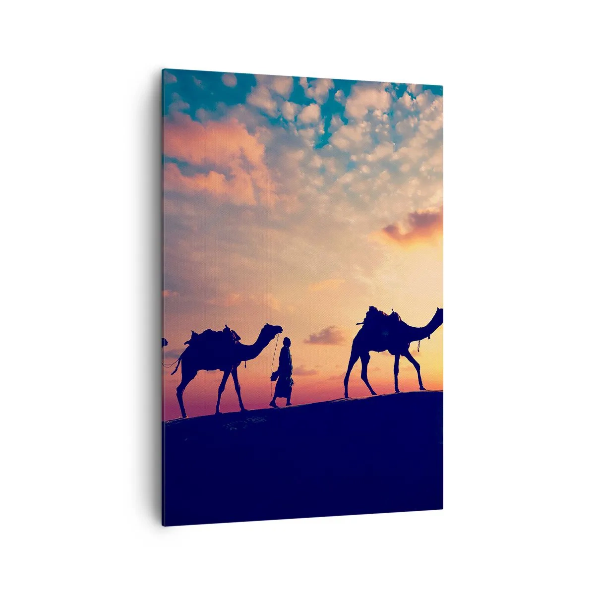 Cuadro sobre lienzo - Impresión de Imagen - Una caravana de camellos vagando por el desierto al atardecer - 70x100cm - El misterioso espíritu de Oriente - Decoración de pared moderna para salón y dormitorio ARTTOR