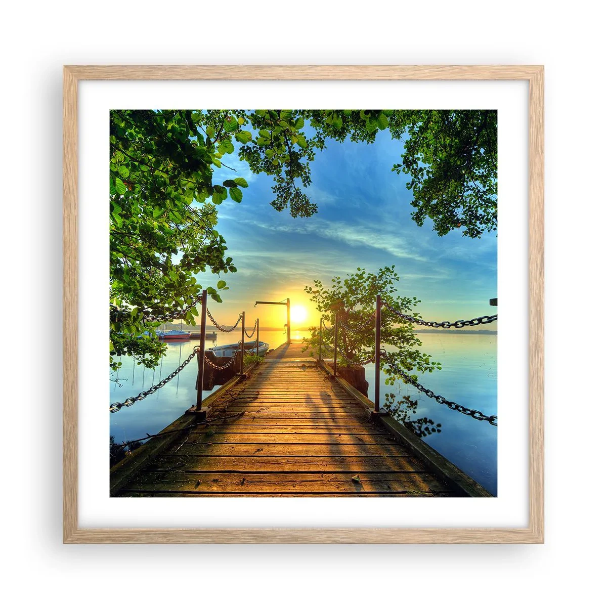 Póster en marco roble claro - Atardecer junto al agua - 50x50 cm
