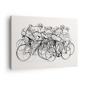 Cuadro sobre lienzo - Impresión de Imagen - Un grupo de ciclistas en movimiento en un estilo minimalista. - 70x50cm - Juntos como un equipo - Decoración de pared moderna para salón y dormitorio ARTTOR