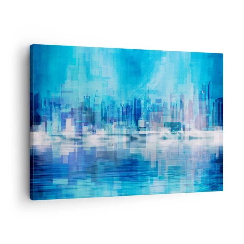 Cuadro sobre lienzo - Impresión de Imagen - Panorama abstracto de la ciudad en tonos azules - 70x50cm - La urbe azul - Decoración de pared moderna para salón y dormitorio ARTTOR