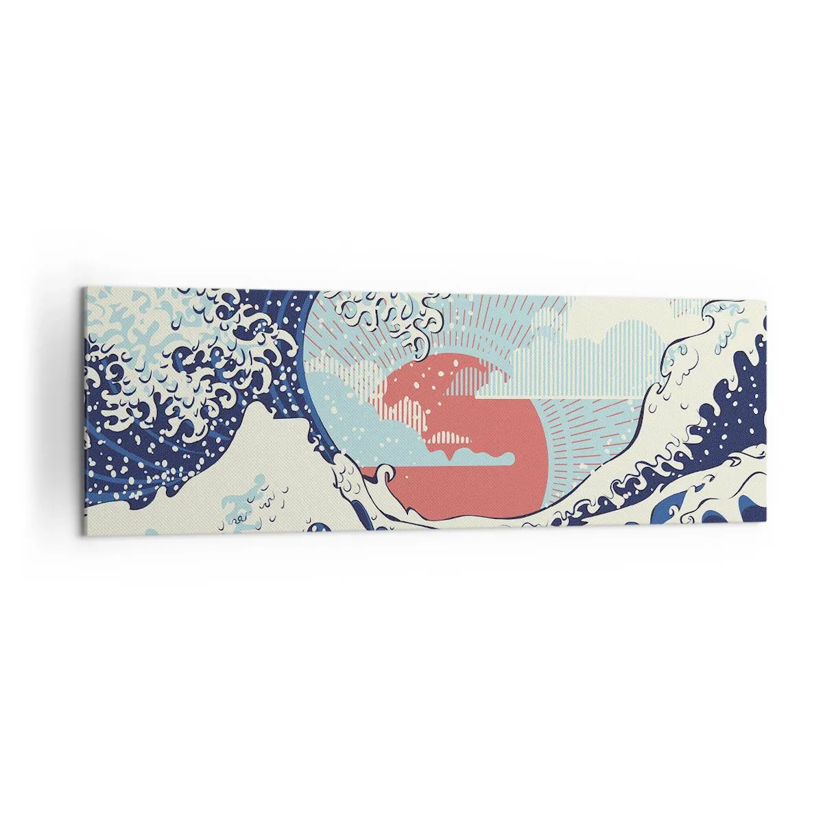 Cuadro sobre lienzo - Impresión de Imagen - Olas del océano y una puesta de sol al estilo japonés - 160x50cm - De inspiración japonesa - Decoración de pared moderna para salón y dormitorio ARTTOR
