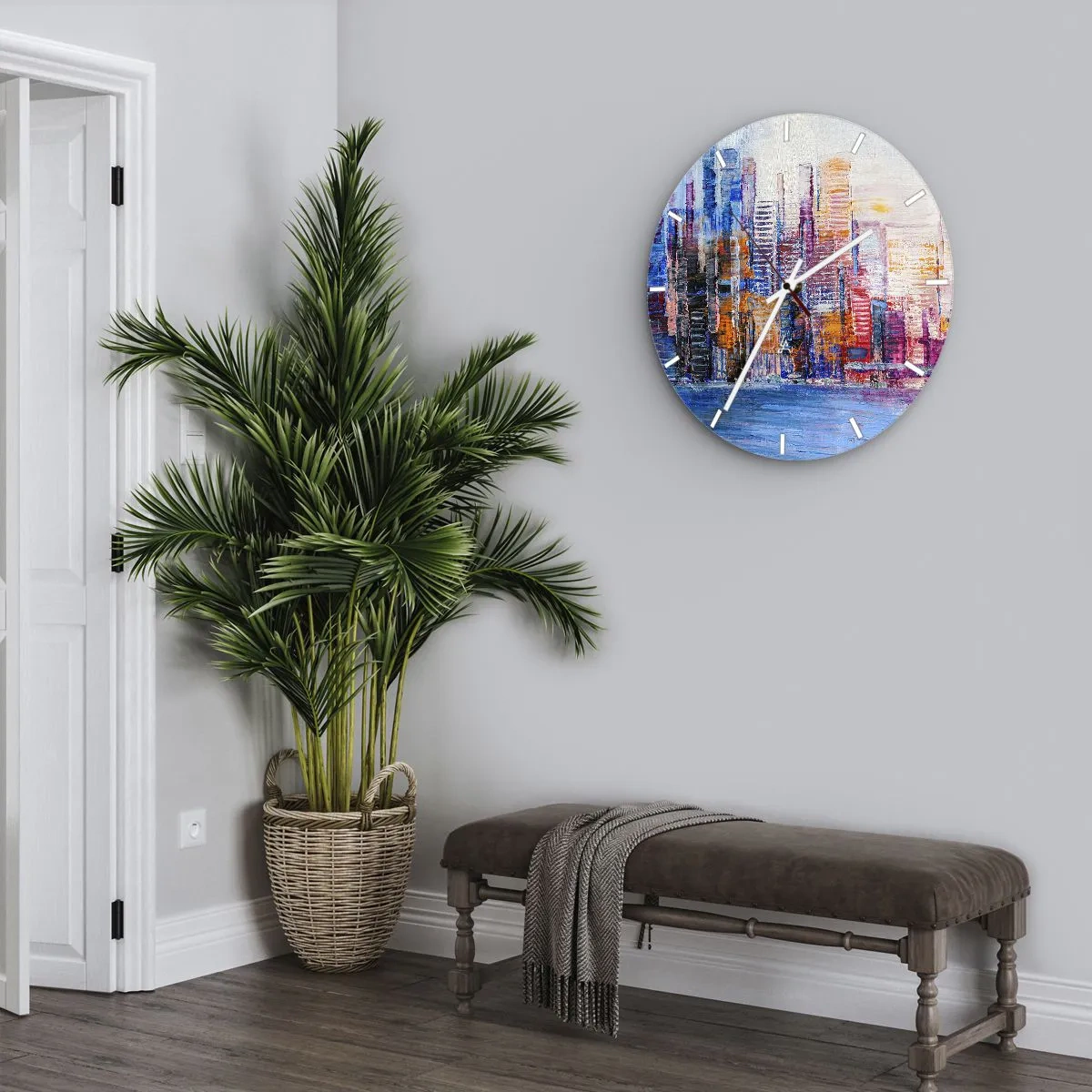 Reloj de pared - Reloj de vidrio - Una metrópoli alegre - 30x30 cm