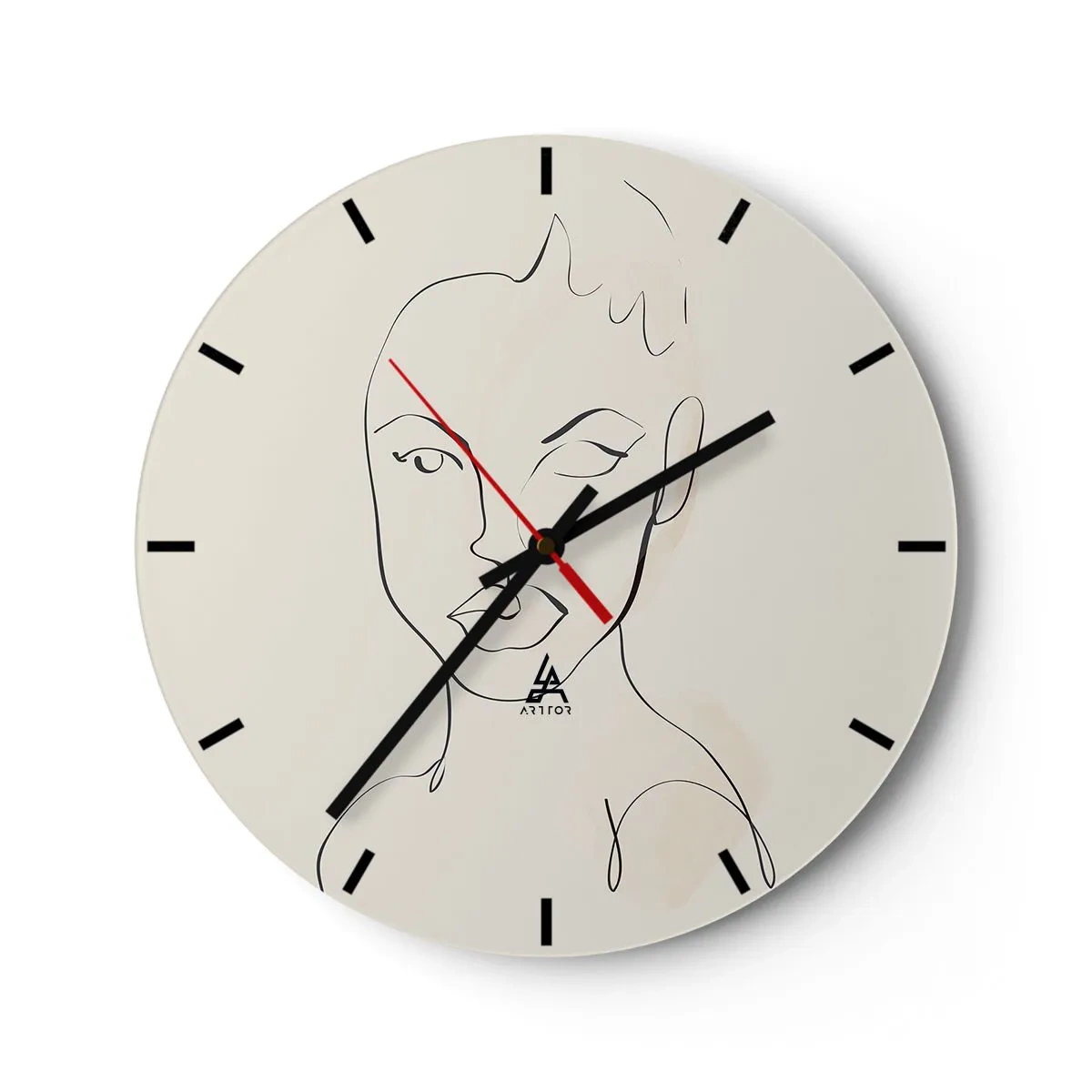 Reloj de pared - Reloj de vidrio - Un retrato minimalista del rostro de una mujer. - 30x30cm - Un esbozo de sensualidad - Decoración de pared moderna para salón, cocina y dormitorio ARTTOR