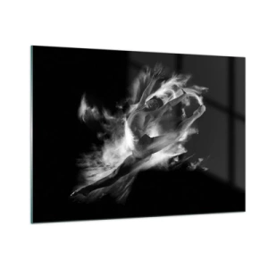 Cuadro sobre vidrio - Impresiones sobre Vidrio - Silueta en blanco y negro de una bailarina en movimiento dinámico. - 100x70cm - El arte del vuelo - Decoración de pared moderna para salón y dormitorio ARTTOR