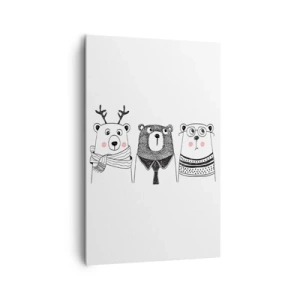 Cuadro sobre lienzo - Impresión de Imagen - Tres osos divertidos en estilo minimalista. - 80x120cm - Tres osos - Decoración de pared moderna para salón y dormitorio ARTTOR