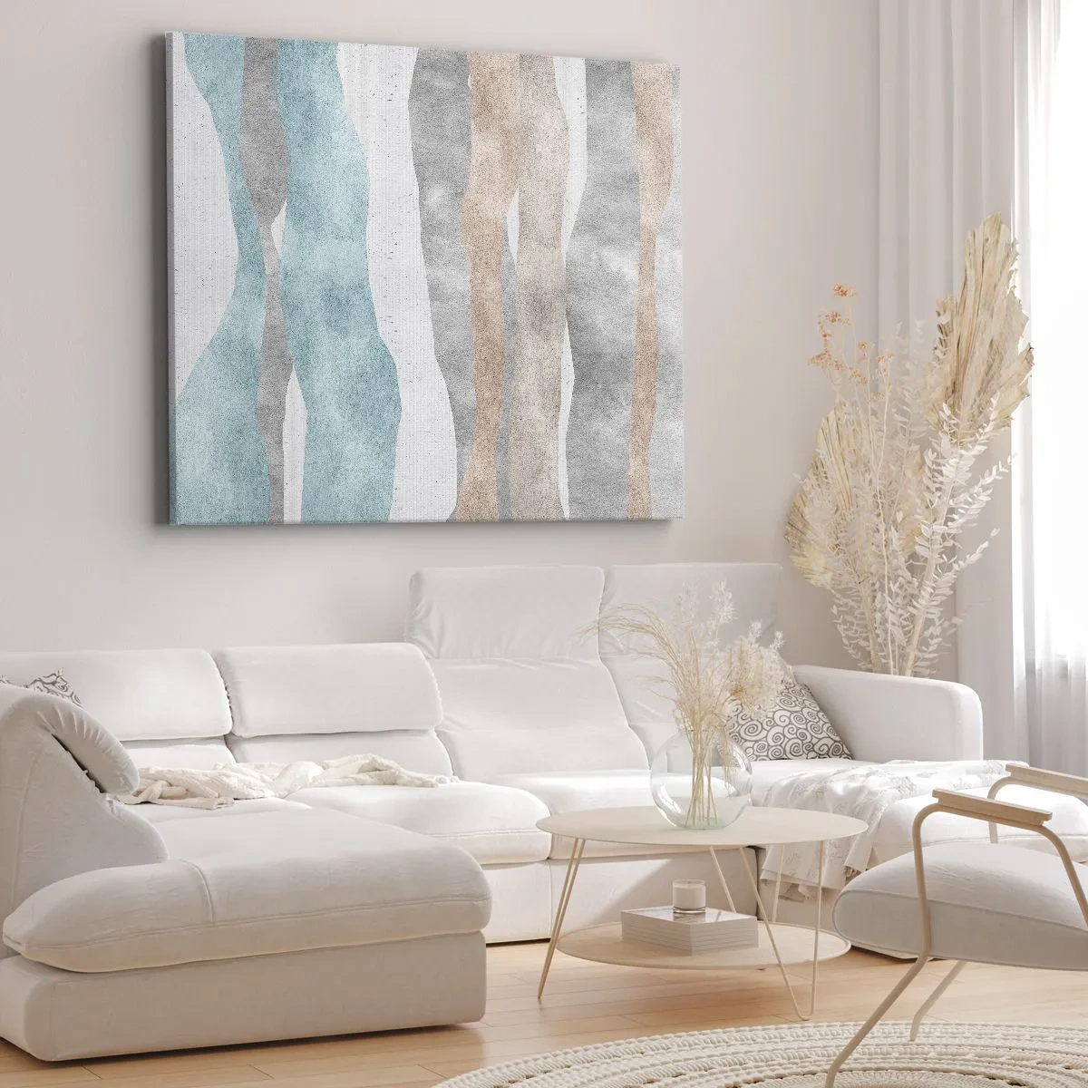 Cuadro sobre lienzo - Impresión de Imagen - Rayas abstractas en tonos pastel - 70x50cm - Un estudio de la cercanía - Decoración de pared moderna para salón y dormitorio ARTTOR