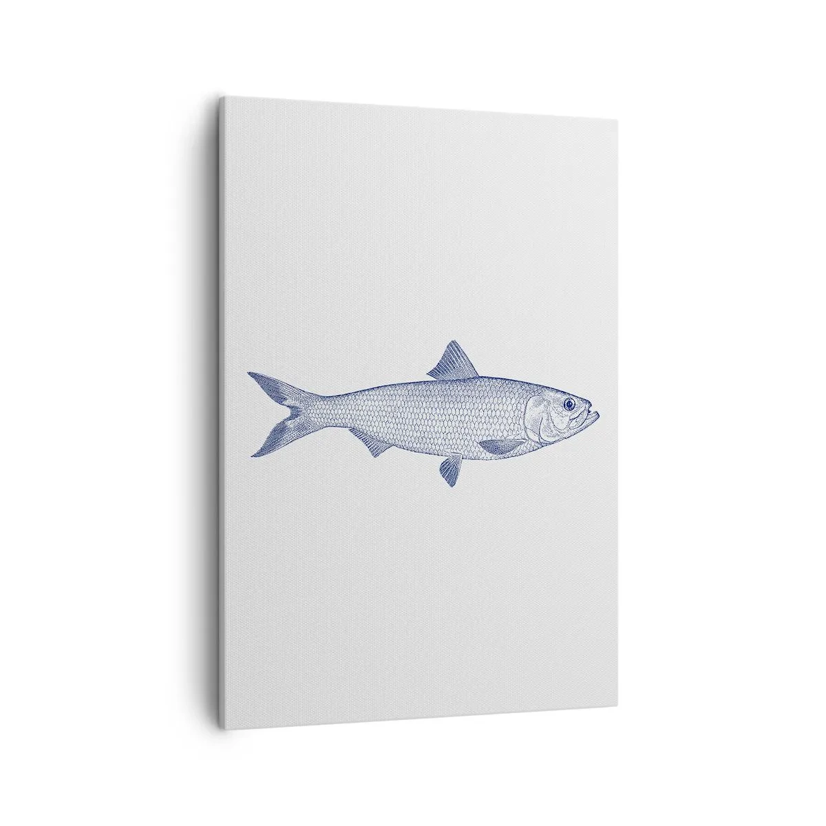 Cuadro sobre lienzo - Impresión de Imagen - Ilustración de un pez en tonos azules sobre un fondo claro. - 50x70cm - Saludos desde los mares del norte - Decoración de pared moderna para salón y dormitorio ARTTOR
