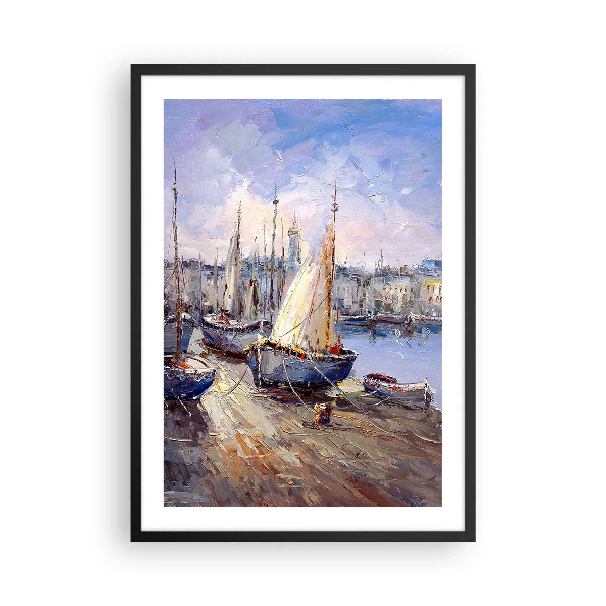 Póster en marco negro - Ciudad junto a la bahía - 50x70 cm