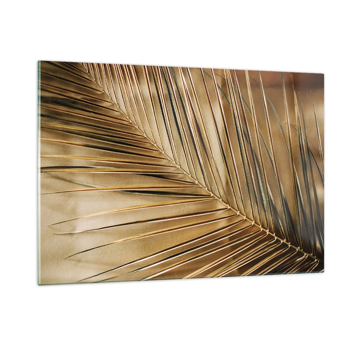 Cuadro sobre vidrio - Impresiones sobre Vidrio - Primer plano de una hoja de palma en tonos marrón dorado. - 120x80cm - Una columnata natural - Decoración de pared moderna para salón y dormitorio ARTTOR