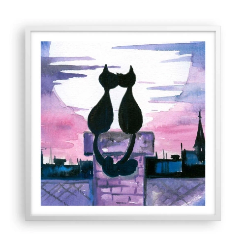 Póster en marco blanco - Cita bajo la luna - 60x60 cm