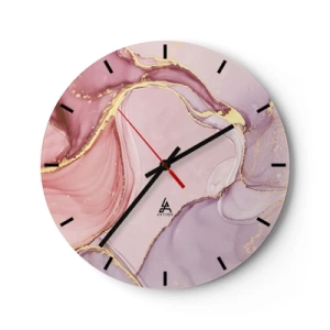 Reloj de pared - Reloj de vidrio - Reloj abstracto con detalles en rosa y dorado. - 30x30cm - Caricia de colores - Decoración de pared moderna para salón, cocina y dormitorio ARTTOR