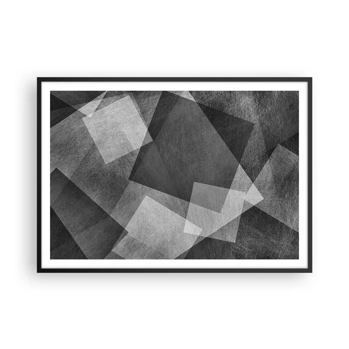 Póster en marco negro - Abstracción en blanco y negro con formas geométricas. - 100x70cm - Un símbolo eterno de permanencia y orden - Decoración de pared moderna para salón y dormitorio ARTTOR