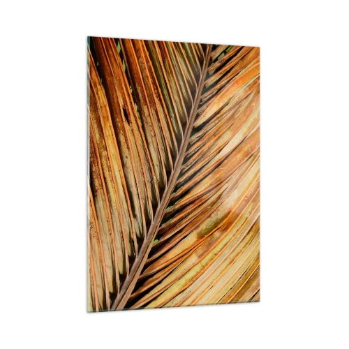 Cuadro sobre vidrio - Impresiones sobre Vidrio - Primer plano de hojas de palma secas y doradas - 50x70cm - Oro de coco - Decoración de pared moderna para salón y dormitorio ARTTOR