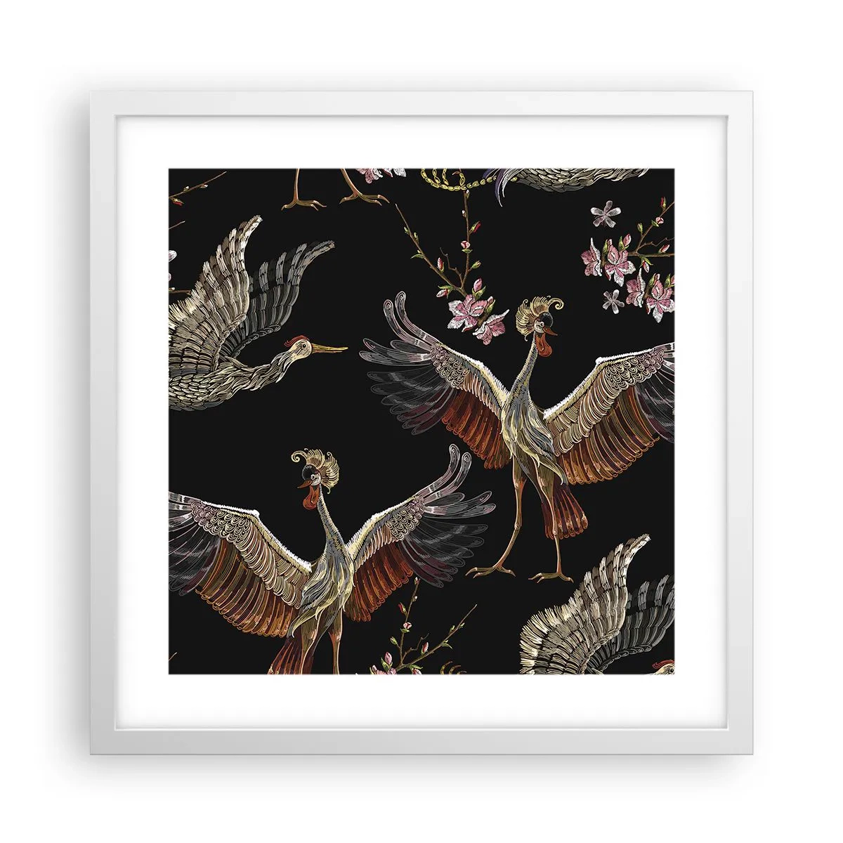 Póster en marco blanco - Aves de cuento de hadas - 40x40 cm