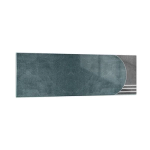 Cuadro sobre vidrio - Impresiones sobre Vidrio - Abstracción geométrica en tonos grises y verdes. - 160x50cm - Composición horizontal - Decoración de pared moderna para salón y dormitorio ARTTOR