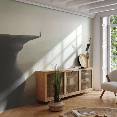 Fotomural Standard Eco - Una figura parada sola en un acantilado escarpado - 100x70cm - Hacia arriba, ¡por supuesto! - Decoración de pared moderna para salón y dormitorio ARTTOR