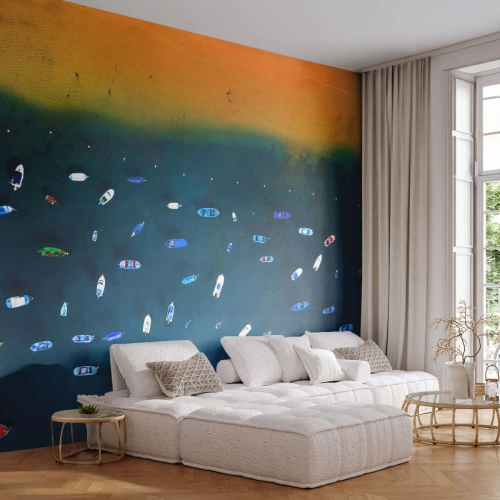 Fotomural Autadhesivo Deluxe Sticker - Un juego de vacaciones - Barcos, Playa, Costa - 350x256 cm