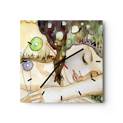 Reloj de pared - Reloj de vidrio - Sueño esmeralda y violeta - 40x40 cm