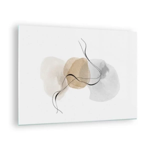 Cuadro sobre vidrio - Impresiones sobre Vidrio - Una abstracción sutil con manchas pastel y líneas negras. - 70x50cm - Pompas de aire - Decoración de pared moderna para salón y dormitorio ARTTOR