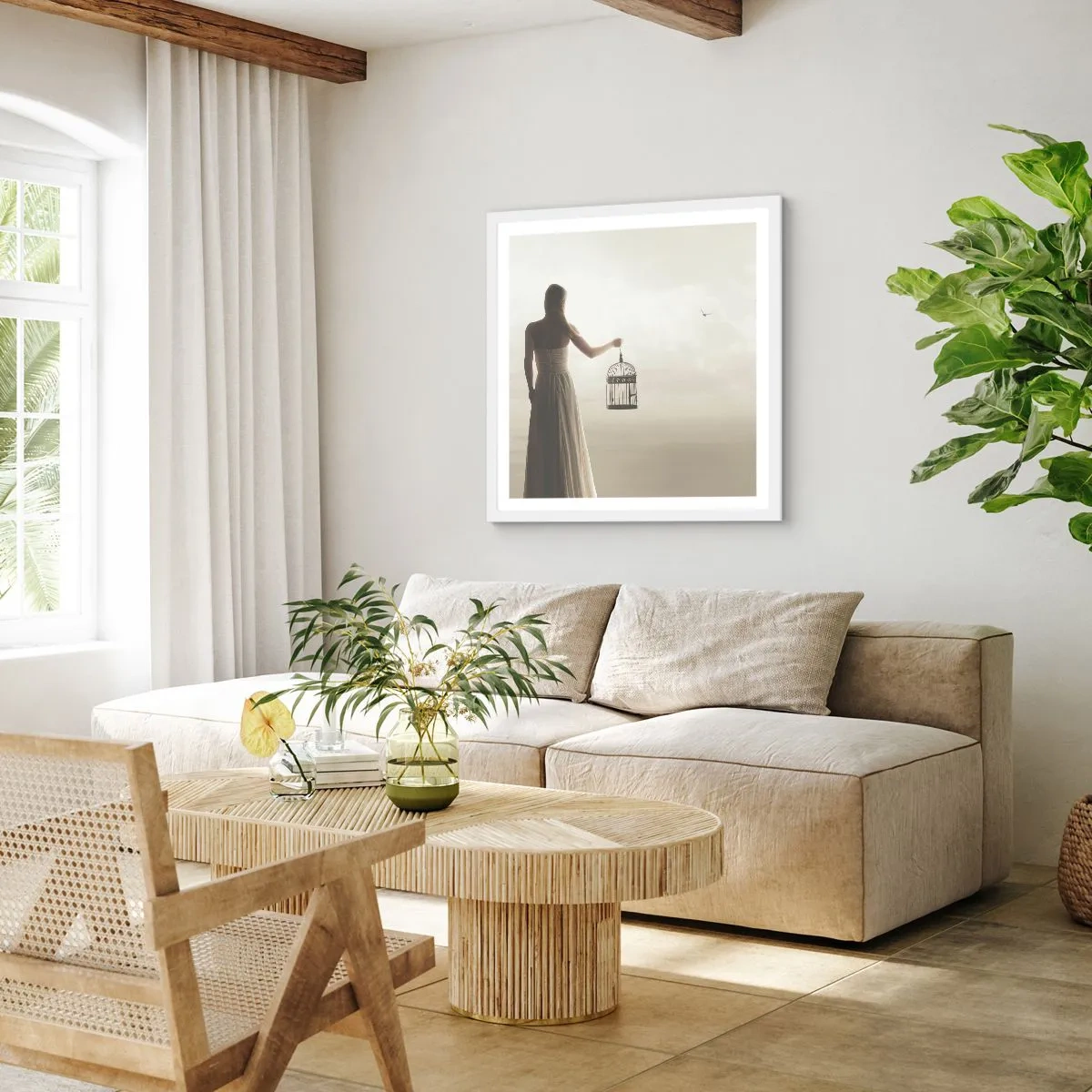 Póster en marco blanco - Sé libre - 60x60 cm