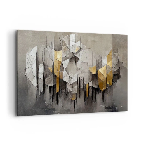 Cuadro sobre lienzo - Impresión de Imagen - Abstracción geométrica en tonos dorados y grises. - 120x80cm - Composición hecha de hielo y luz - Decoración de pared moderna para salón y dormitorio ARTTOR