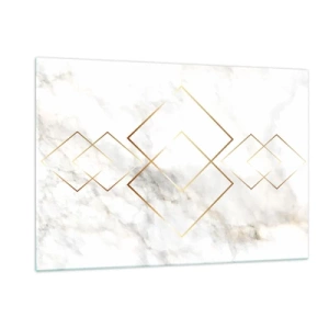 Cuadro sobre vidrio - Impresiones sobre Vidrio - Rombos geométricos dorados sobre un fondo de mármol blanco - 120x80cm - Una vista al infinito - Decoración de pared moderna para salón y dormitorio ARTTOR
