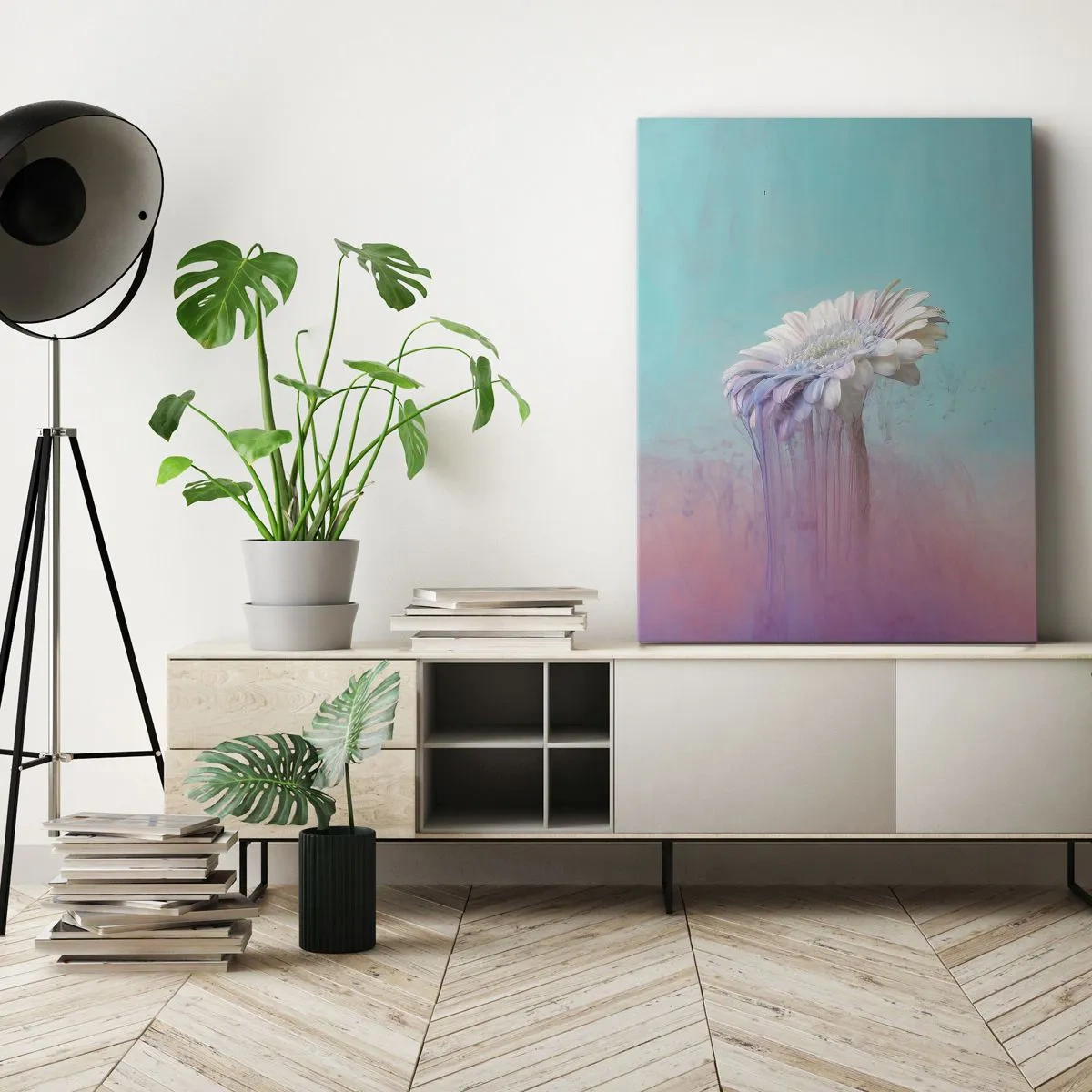 Cuadro sobre lienzo - Impresión de Imagen - Gerbera pastel con efecto difuminado - 50x70cm - El inframundo de las flores - Decoración de pared moderna para salón y dormitorio ARTTOR