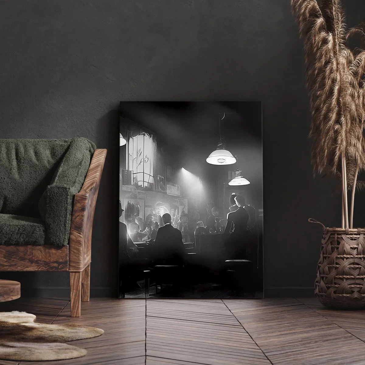 Cuadro sobre lienzo - Impresión de Imagen - Escena de clubes nocturnos de jazz en blanco y negro - 50x70cm - En clave de jazz - Decoración de pared moderna para salón y dormitorio ARTTOR