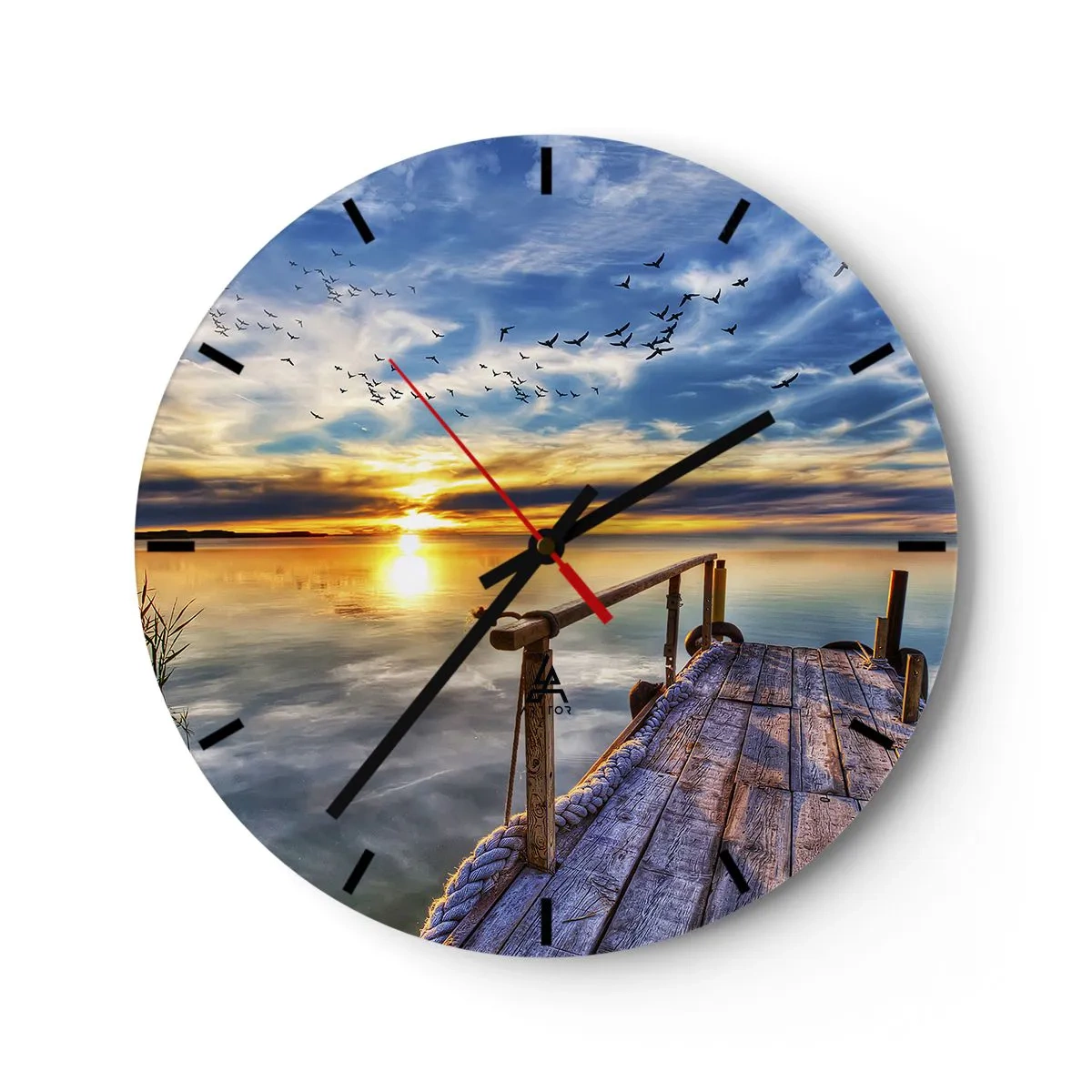 Reloj de pared - Reloj de vidrio - Muelle de madera sobre el lago al atardecer - 30x30cm - El viento se va a descansar - Decoración de pared moderna para salón, cocina y dormitorio ARTTOR
