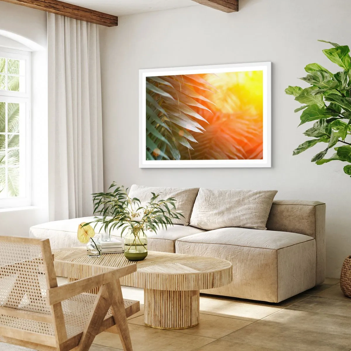 Póster en marco blanco - Mañana en la selva - 91x61 cm