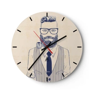 Reloj de pared - Reloj de vidrio - Imagen hipster de un hombre barbudo con una pipa - 30x30cm - Alegre, masculino y a la moda - Decoración de pared moderna para salón, cocina y dormitorio ARTTOR