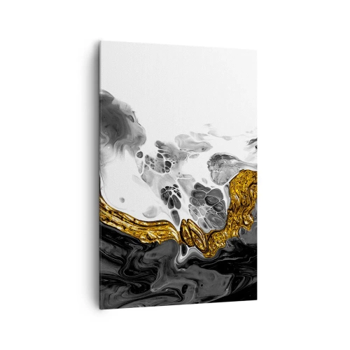 Cuadro sobre lienzo - Impresión de Imagen - Una composición abstracta con acentos dorados y negros. - 80x120cm - Composición orgánica - Decoración de pared moderna para salón y dormitorio ARTTOR