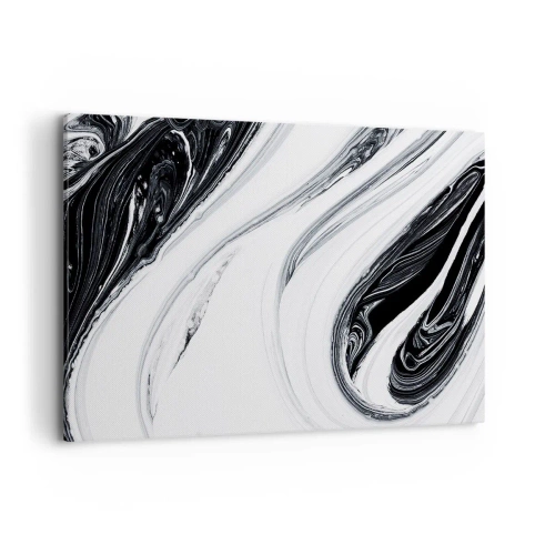 Cuadro sobre lienzo - Impresión de Imagen - Abstracción en blanco y negro con líneas dinámicas y remolinos. - 120x80cm - Combinando opuestos - Decoración de pared moderna para salón y dormitorio ARTTOR
