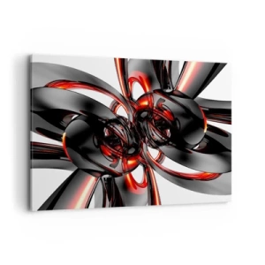 Cuadro sobre lienzo - Impresión de Imagen - Gráficos 3D abstractos con elementos negros y rojos - 100x70cm - Movimiento en grafito y rojo - Decoración de pared moderna para salón y dormitorio ARTTOR