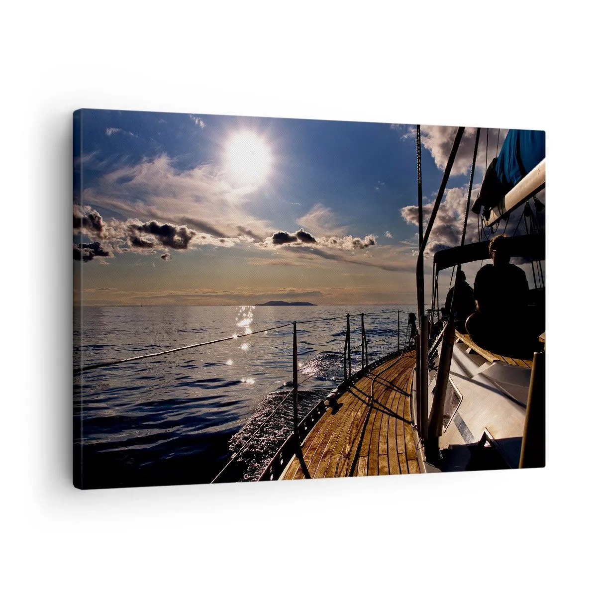 Cuadro sobre lienzo - Impresión de Imagen - Un crucero en yate por el mar al atardecer - 70x50cm - Bajo las velas hacia el sol - Decoración de pared moderna para salón y dormitorio ARTTOR