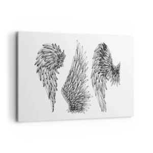 Cuadro sobre lienzo - Impresión de Imagen - Tres bocetos en blanco y negro de alas en estilo minimalista. - 120x80cm - Y puedes convertirte en un ángel - Decoración de pared moderna para salón y dormitorio ARTTOR
