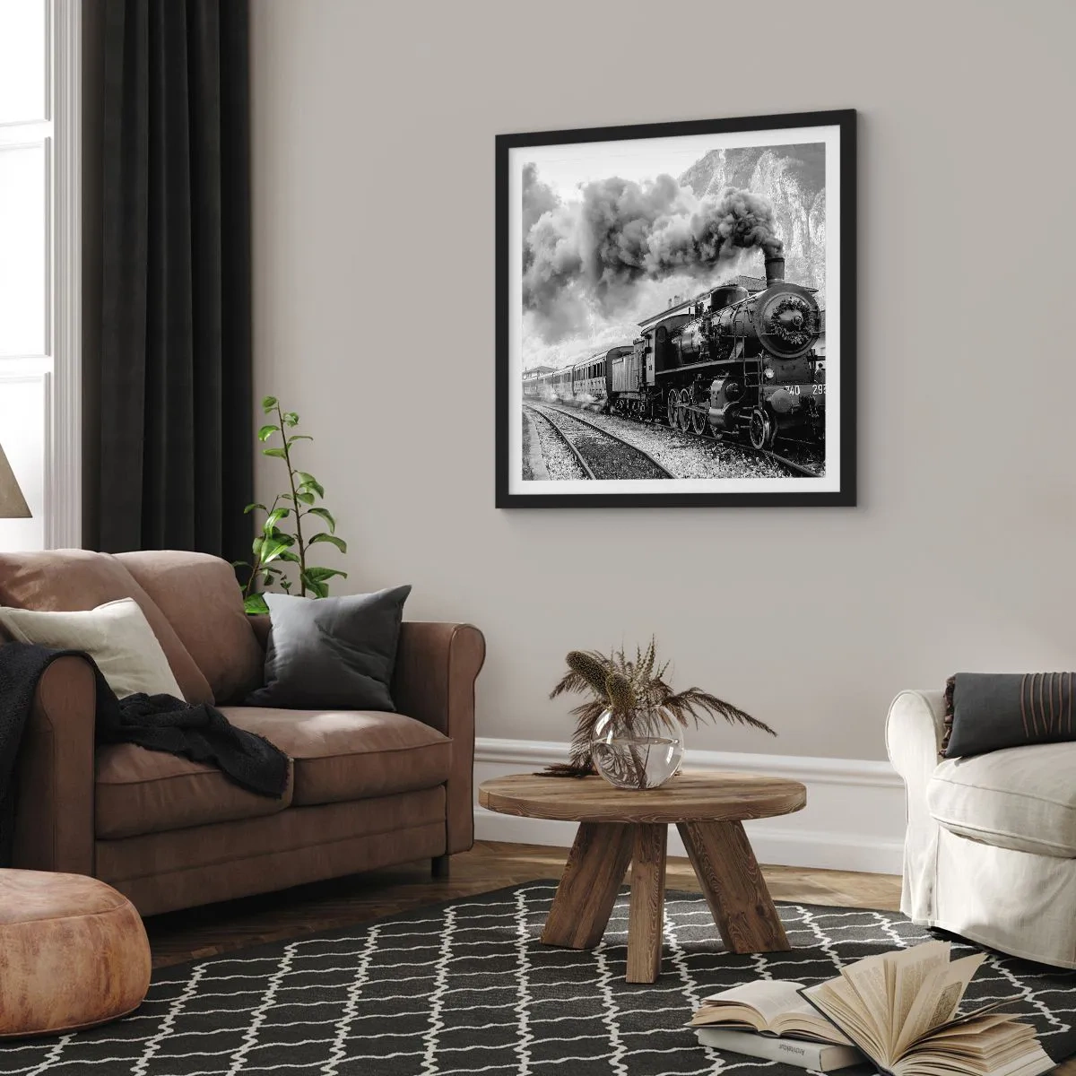 Póster en marco negro - Rumbo a la estación... - 50x50 cm