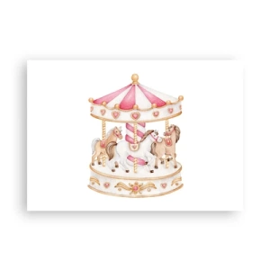 Póster - Carrusel vintage colorido con caballos - 100x70cm - El dulce mundo de la infancia - Decoración de pared moderna para salón y dormitorio ARTTOR