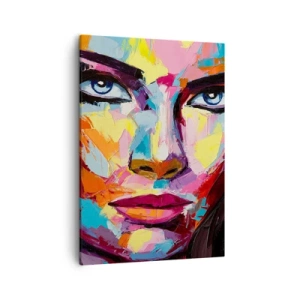 Cuadro sobre lienzo - Impresión de Imagen - Un retrato abstracto colorido de una mujer en colores intensos. - 50x70cm - Un alma colorida también - Decoración de pared moderna para salón y dormitorio ARTTOR