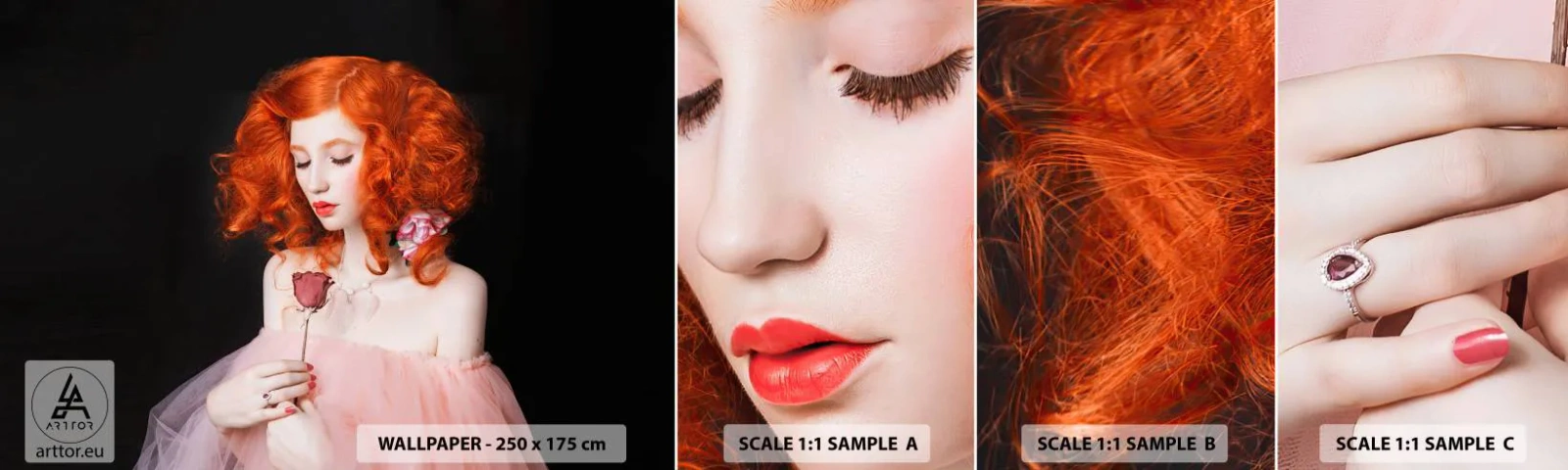 Muestra de fotomural autoadhesivo Deluxe Sticker - En estilo barroco - Mujer, Modelo, Rosa - 100x30 cm