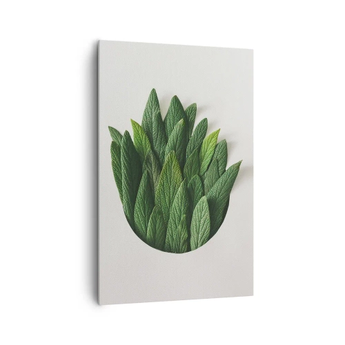Cuadro sobre lienzo - Impresión de Imagen - Una composición de hojas verdes sobre un fondo claro. - 80x120cm - Curiosidad desenfrenada - Decoración de pared moderna para salón y dormitorio ARTTOR