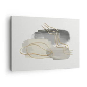 Cuadro sobre lienzo - Impresión de Imagen - Líneas doradas abstractas sobre un fondo gris - 70x50cm - Persistencia y movimiento - Decoración de pared moderna para salón y dormitorio ARTTOR