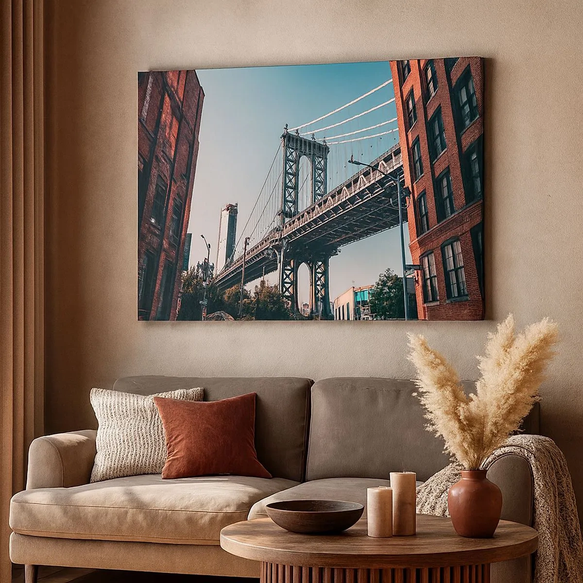 Cuadro sobre lienzo - Impresión de Imagen - Un puente entre edificios en un paisaje urbano - 70x50cm - Sobre el fluir de la ciudad - Decoración de pared moderna para salón y dormitorio ARTTOR