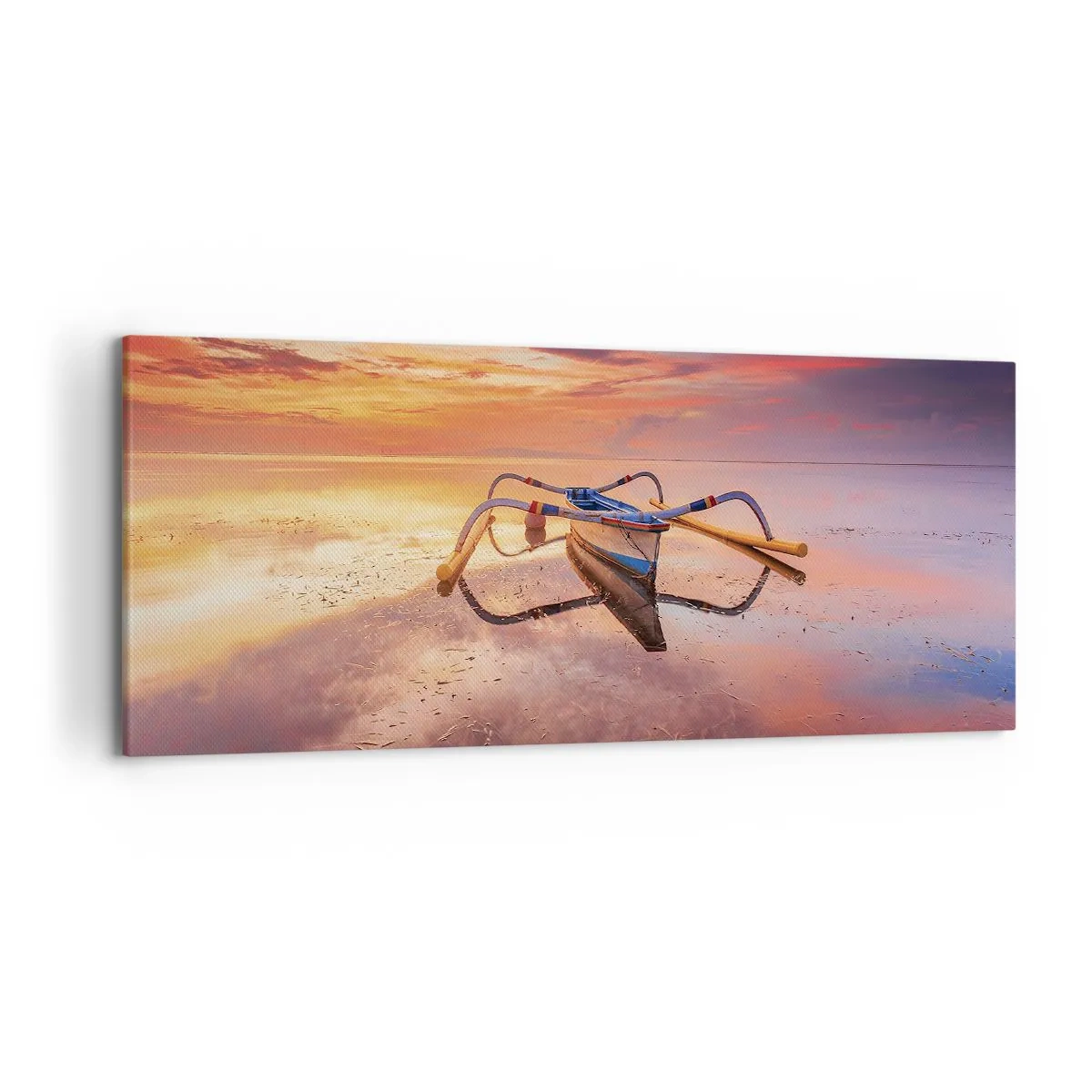 Cuadro sobre lienzo - Impresión de Imagen - Un barco en aguas tranquilas al atardecer. - 120x50cm - Calma de una tarde tropical - Decoración de pared moderna para salón y dormitorio ARTTOR