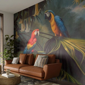 Fotomural personalizado Premium Canvas - Romanticismo en los trópicos - loro ara, animales, Bosque tropical