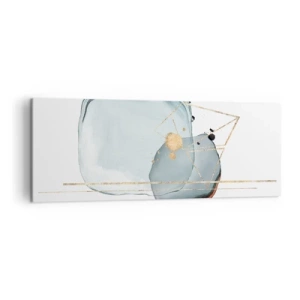 Cuadro sobre lienzo - Impresión de Imagen - Formas abstractas en tonos azules y dorados sobre un fondo blanco. - 140x50cm - Un estudio de gotas - Decoración de pared moderna para salón y dormitorio ARTTOR