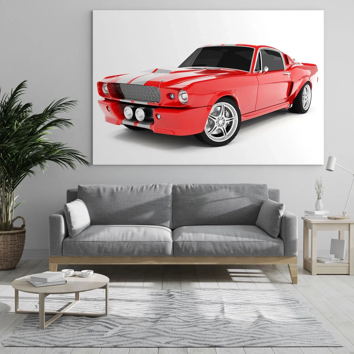 Cuadro sobre vidrio - Impresiones sobre Vidrio - Mustang deportivo clásico rojo - 70x50cm - Mustang veloz como el viento - Decoración de pared moderna para salón y dormitorio ARTTOR