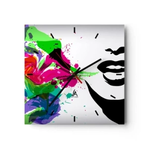 Reloj de pared - Reloj de vidrio - Retrato abstracto colorido con formas dinámicas - 30x30cm - Una historia con los colores del arco iris - Decoración de pared moderna para salón y dormitorio ARTTOR