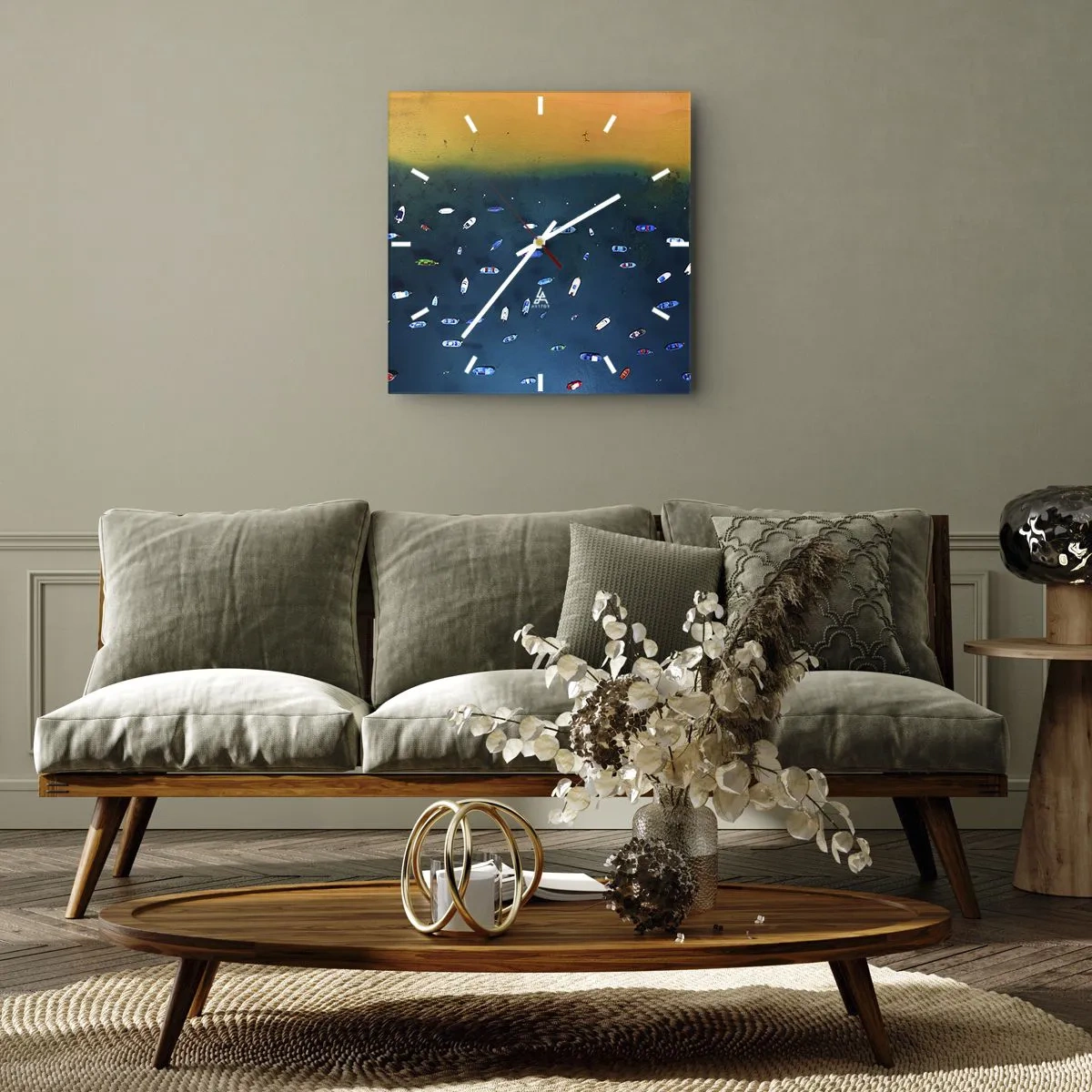 Reloj de pared - Reloj de vidrio - Vista aérea de barcos en el agua y una orilla arenosa. - 30x30cm - Un juego de vacaciones - Decoración de pared moderna para salón y dormitorio ARTTOR
